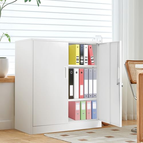 【10月末まで出品】鍵付きオフィスキャビネット 書庫 スチールキャビネット 両開き書庫 鍵付き 幅880×奥行380×高さ880mm TS